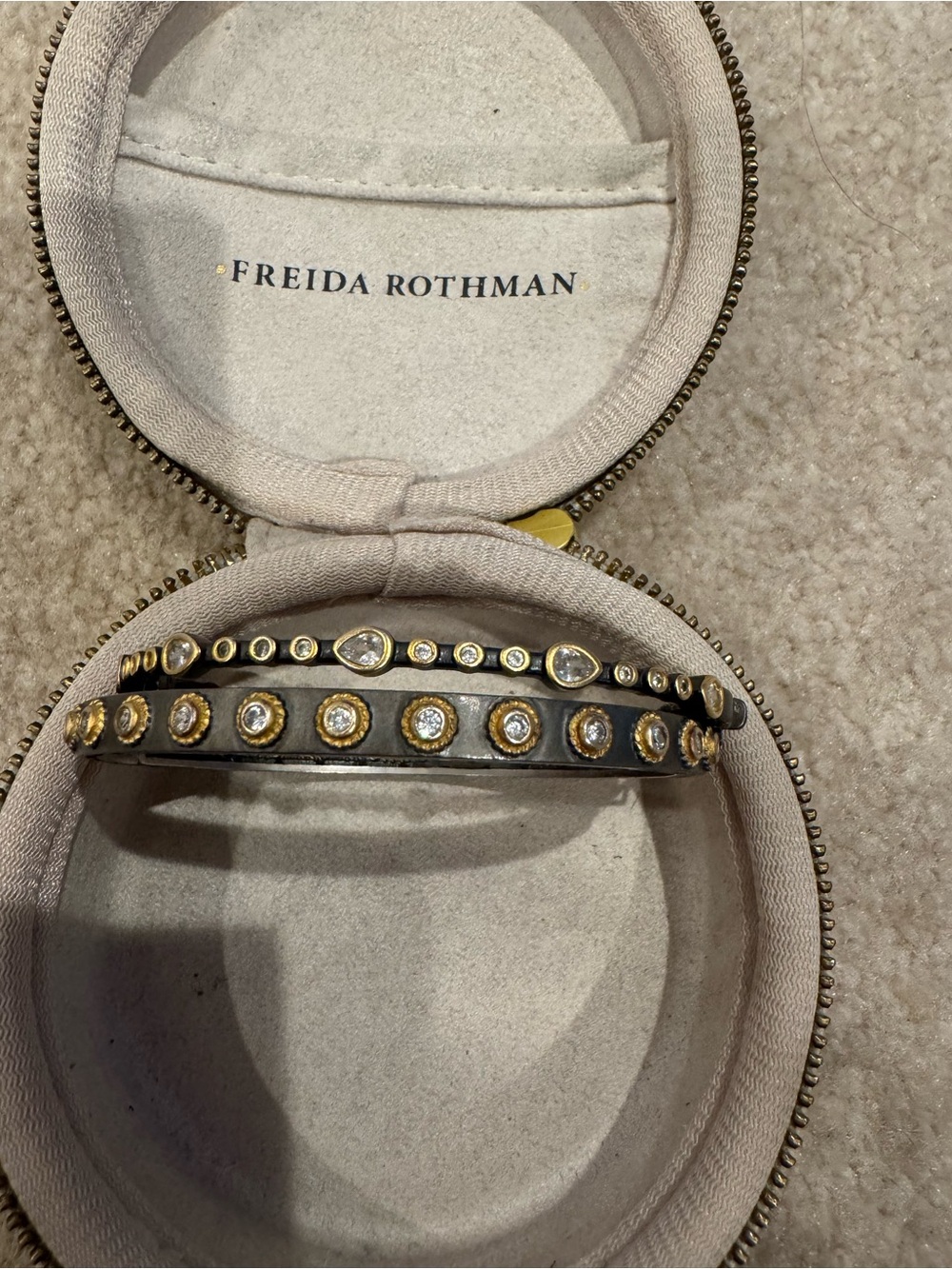 Freida Rothman Black & Gold Crystal Bangle Stack Mixed Metal